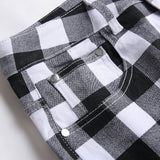 Men's Black and White Plaid Printed Jeans Fashion Check Digital Print Slim Straight Pants Stretch Trousers