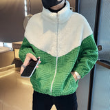 Winter Lambswool Jackets Men Fashion Splicing Parkas Standing Collar Thicken Keep Warm Coats Casual Business Casual Outwear
