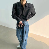 Summer Solid Shirt Long-sleeved Shirts Men Korean Comfortable Blouses Casual Loose Single Breasted With Tie Classic Button Top