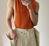 Foesce  Men Tank Tops Patchwork Mesh Transparent Lace Streetwear O-neck Sleeveless Vests Sexy Fashion Men Clothing S-5XL