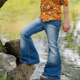 Men Flared Jeans Bootcut Leg Pants Distressed Patchwork Jeans New Designer Punk Style Bell Bottom Denim Trousers