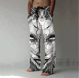 Men Drawstring Elastic Cotton Linen Trousers Casual Wide Leg Pant Male Summer Newest Vintage Print Loose Sport Pants Streetwear