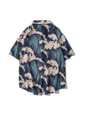 Sycpman Oversized Mens Shortsleeve Shirts Summer Loose Casual Cardigan Creative Printing Streetwear Japanese Men Clothing