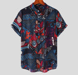 Men Hawaiian Shirt Printing Vintage Stand Collar Short Sleeve Summer Casual Male Shirts Streetwear  Vacation Camisas