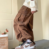 Autumn Winter Corduroy Pants Men Fashion Oversize Pocket Cargo Pants Men Streetwear Hip Hop Loose Straight Pants Mens Trousers