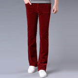 Foesce New Corduroy pants Mens Business Casual Slim Bootcut Flared for Men Boot Cut Flare White Red Black Long Trousers