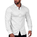 Spring Summer Solid Color Casual Shirts Men Fashion Long Sleeve Turn-down Collar Buttoned Shirt Tops Mens Leisure Clothes