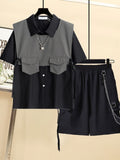 Gothic Men Suits Cargo Vest + Shirt + Shirts 3 Pieces Set Summer Clothes Punk Preppy Streetwear Casual Outfit Men Fashion Trend