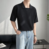 Foesce New Waffle Polo Shirt Men Short Sleeved Summer Solid Color Ice Silk Lapel Casual Loose Harajuku Top Korean Fashion Clothing