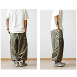 Foesce Multi-Pocket Cargo Pants Men's Casual Solid Colour Straight Pants Baggy Wide-leg Cropped Pants Men Ankle-length Pants