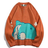 Mens Cartoon Penguin Knitted Sweater Streetwear Harajuku Vintage Jumpers Pullover Women Autumn Cotton College Sweaters Unisex