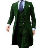 Foesce New Arrivel Long Coat Designs Chinese Red Men Suit Gentle  Tuxedo Prom Blazer Custom 3 Pieces (Jacket+Vest+Pants)