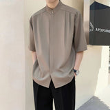 Foesce Round Neck Temperament Man Simplicity Shirts Solid Color Short Sleeve Handsome Button Korean Fashion Casual Men's Clothing