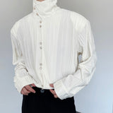 Medieval Retro Pleated Long Sleeve Men's Shirt Fashion Solid Color Single Breasted Male Tops Korean Casual Camisa