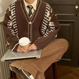 Vintage Knitted Sweater Coat Men HipHop Cardigan Male Argyle Long Sleeve Spliced Japanese Streetwear Retro Autumn Winter
