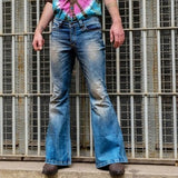 Men Flared Jeans Bootcut Leg Pants Distressed Patchwork Jeans New Designer Punk Style Bell Bottom Denim Trousers