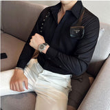 Foesce Men Pleat Shirt With Bowtie Men Tuxedo Shirt Black White Stylish Shirts For Men Wedding Party Club Party Slim Fit Shirt Men
