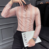 Autumn New Striped Long Sleeve Shirt Men's Korean Slim Business Dress Shirts Casual Streetwear Social Party Tuxedo Chemise Homme