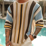 Butemoda Men's Fashion Colorful Striped Mesh thin Knitted Sweater mens summer pullover