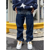 Men's letter star print y2k jeans American style hip hop high waist loose layered straight zipper fashion pants trend hot sale