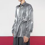 New Men's Shirt Ice Silk Satin Glossy Men's Long-sleeved Abstinence System Pure Color Satin Shirt Ins All-match