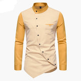 Foesce Men Shirt Long Sleeve Personality Diagonal Button Shirts for Men Luxury Designer Irregular Henry Collar Top Grade Tops