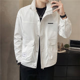 Foesce Men's Jackets Stand Collar Thin White Tops Coat Korean Style Casual Sports Solid Color Male Clothing Jacket