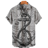 Foesce New Unisex Retro Men's Hawaiian Shirt Plus Size Shirt Sailboat Compass Marine 3d Print Retro Men's Shirt Loose Short Sleeve