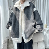 Foesce Plus Size 5XL-M New Men Winter Berber Fleece Jacket Parka Coat Patchwork Color Mens Stand Collar Casual Thick Warm Jacket Man