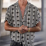 Vintage Shirt Print Men Lapel Shirts New Casual Summer Loose Short Sleeve Button Shirt Tops Mens Clothing Fashion Streetwear