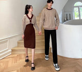 Matching Couple Clothes Outfits Male Female Lovers Holiday Valentine's Girls Date Cute Two Piece Knitted Sweater Dress