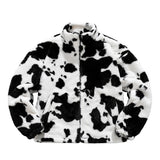 Autumn Warm Plush Jacket Men Cow Spots Pattern Soft Zipper Coat Fashion Street Outerwear Windbreaker Clothing Tops Male Female