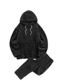 Foesce Men's Hoodie Outfit Solid Fluffy Fleece Sweatshirts with Trouser Two Piece Set Fall Winter Streetwear Hooded Hoodie Suits