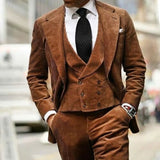 Foesce Costume Homme Brown Corduroy Vintage Men Suits Tailor-Made 3 Pieces Wedding Groom Custom Tuxedo Prom Slim Fit 3Pcs