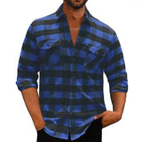 Vintage Plaid Print Shirts Mens Spring Autumn Long Sleeve Button-up Turn-down Collar Casual Tops Men Clothes Fashion Shirt