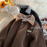 Foesce 2 Korean Fashion Men's Kintted Sweater Chic Pullover Tops Men Autumn Winter Vintage Long Sleeve Sweaters Streetwear Sweatshirts
