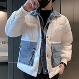 Fake Two-piece Contrast Lapels Jacket Men Winter Korean Trend  Short Jacket Men Top Quality Solid Color Thick Coat Snow Parka