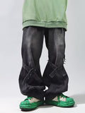 Punk Bell Bottom Jeans Men Hip Hop Denim Trousers Male Oversize Flare Pants Y2K Japanese Streetwear Rivet Vintage Loose