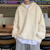 Fashion Solid Color Spliced Zipper Hooded Sweater Men's Clothing Autumn New Casual Pullovers Loose All-match Korean Tops
