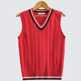 Spring Autumn Men Uniform Vest Fashion V Neck Pullover Boys British Student Sleeveless Waistcoat Tank Tops Sweaters