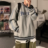 American Vintage Brand Letter Printed Sweatshirt V Neck Loose Sweatshirt Women Men Long Sleeve Street Autumn Casual Top