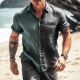 Foesce-Spring Summer Casual Loose Shirt Men Clothes Vintage Patchwork Contrast Buttoned Lapel Shirts Mens Daily Short Sleeve Tops
