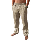 Men's Cotton Linen Pants Male Autumn New Breathable Solid Color Linen Trousers