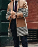 Foesce  Luxury Print Splicing Woolen Long Coat Men's Trench Trendy High Quality New Elegant Social Jacket Spring Windbreaker