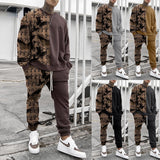 Foesce men's spring and autumn two-piece long-sleeved round neck T-shirt trousers casual loose printing transport suit