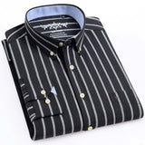 Men's Fashion Long Sleeve Solid Oxford Shirt Single Patch Pocket Simple Design Casual Standard-fit Button-down Collar Shirts