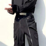 Trendy Detachable Overalls Handsome Men's Trendy Brand Street Hip-hop Straight Trousers Men's Functional Y2k Zipper Design Pants