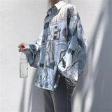 Long Sleeve Shirt Men Women Goth Spring Autumn Korean Harajuku BF Grunge Retro Dark Hip-Hop Couple Shirt Lightning Tactical Top