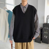 Sweater Vest Men Patchwork V-neck Colorful Shrug Chic Sleeveless Knitted Tops Mens Waistcoats Loose Oversize Harajuku All-match