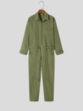 Foesce  Men Jumpsuits Lapel Solid Color Long Sleeve Pockets Streetwear Fashion Cargo Overalls With Belt  Casual Romper 5XL 7